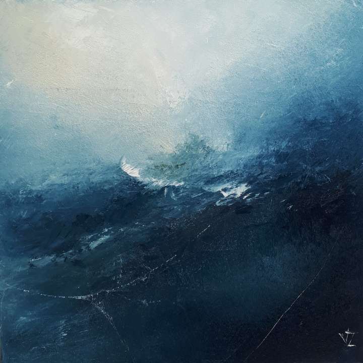 Huellas en el mar, óleo sobre lienzo 40x40
